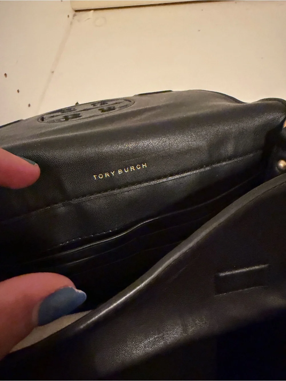 Tory Burch Black Leather Crossbody with Gold Logo Medallion